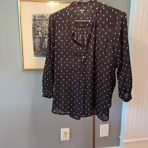 Madewell black polka sexy See-through blouse with 3/4 slaves, 100% cotton